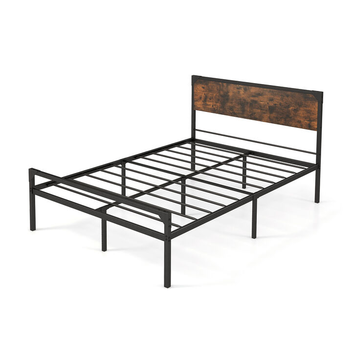 Platform Bed with Rustic Headboard and Footboard