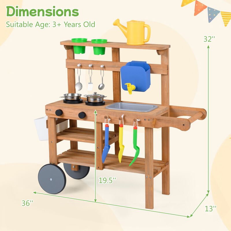 Kids Mud Kitchen Set with Sink Water Tank and 15 Accessories image number 2