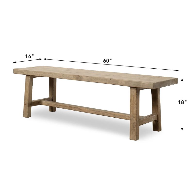 Pine Entryway Bench in Weathered Natural image number 2