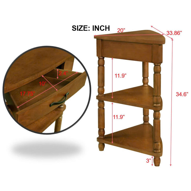 Mondawe 33.8-Inch Small Triangular Table, Small Space/Living Room 3-Layer Solid Wood Edge Table