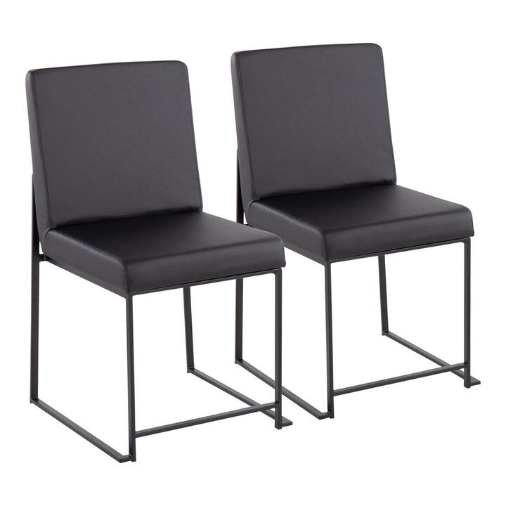 LumiSource Black Steel, Black PU High Back Fuji Dining Chair - Set of 2