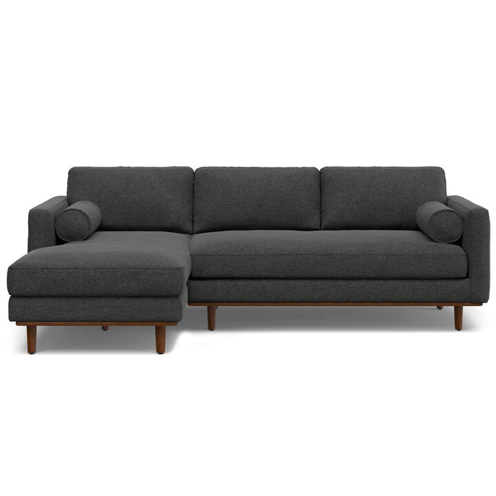 Morrison Mid Century Left Sectional 102 inch Wide Sofa Sectional in Charcoal Grey Woven-Blend Fabric