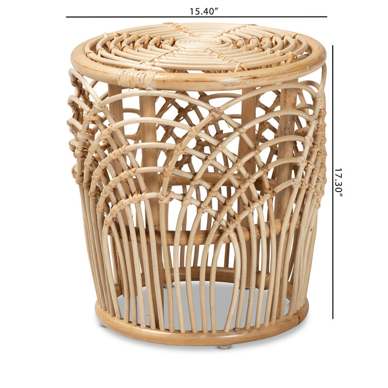 Baxton Studio Edena Modern Bohemian Natural Brown Finished Rattan End Table,