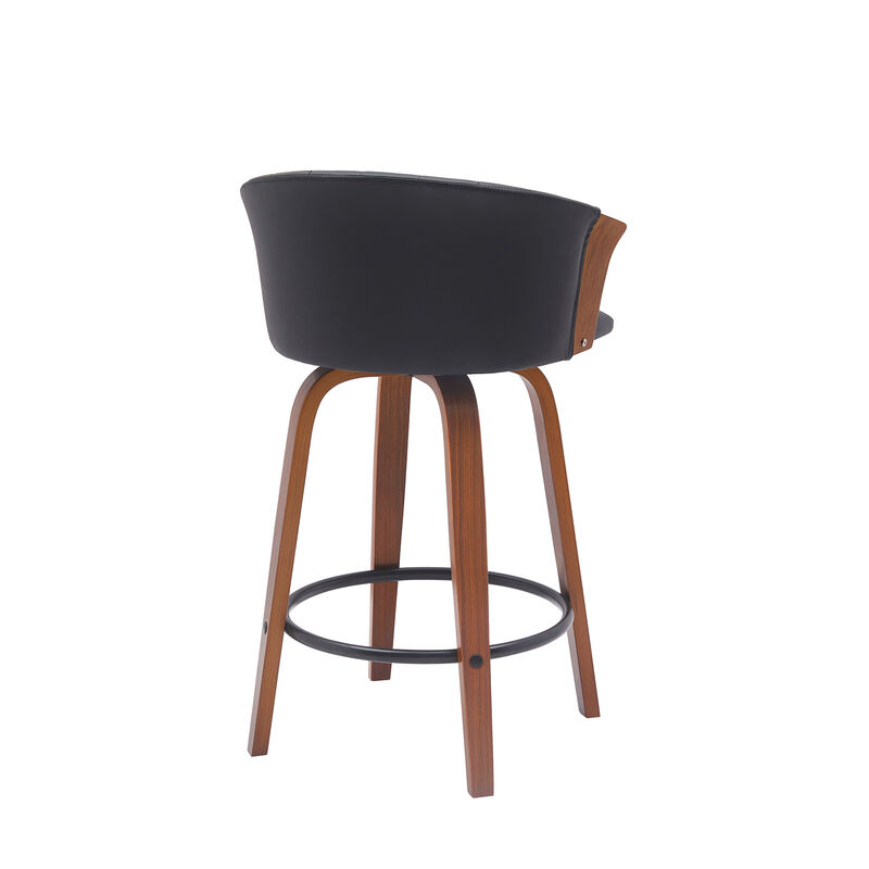 HomeRoots 26" Black and Wood Brown Faux Leather with Solid Wood Swivel Counter Height Bar Chair image number 3