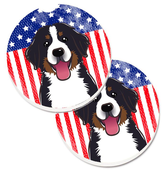 Caroline's Treasures American Flag & Bernese Mountain Dog Set of 2 Cup Holder Car Coasters BB2167CARC, 2.56, Multicolor