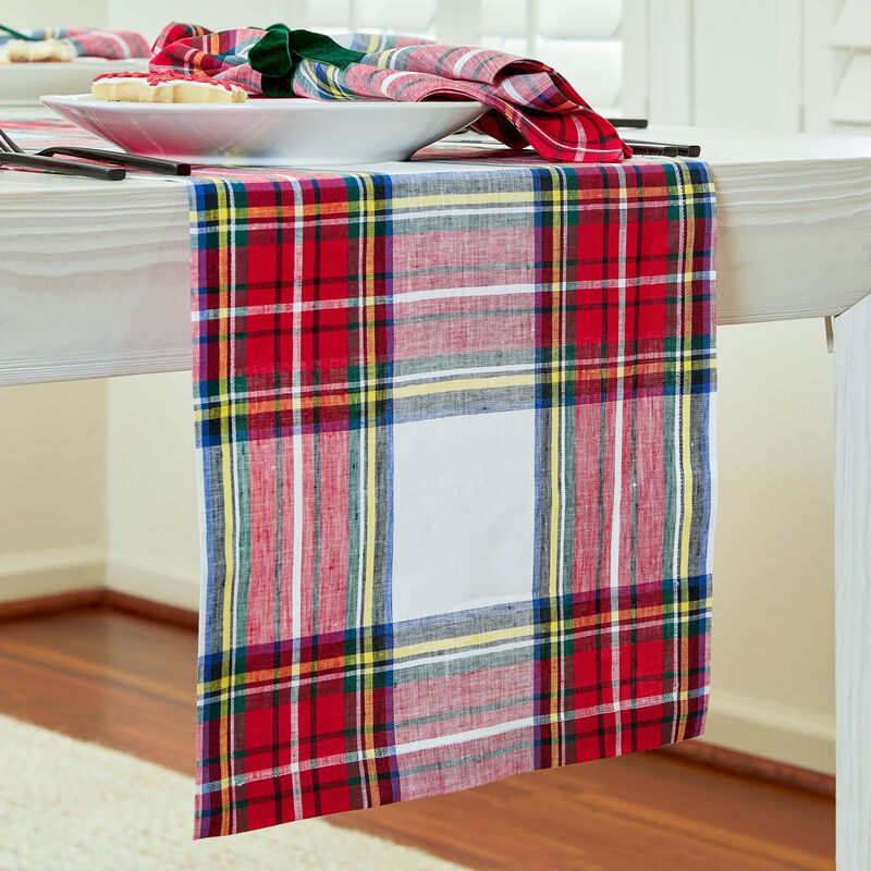 Christmas Linen Table Runner - Stewart Plaid, Solino Home