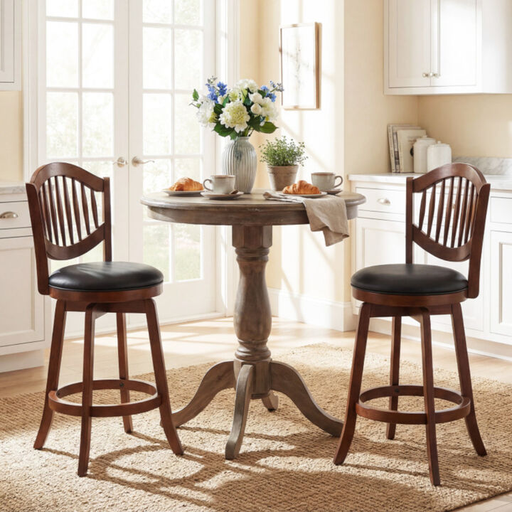 Set of 2 Swivel Bar Stools with Wood Frame and Backrest