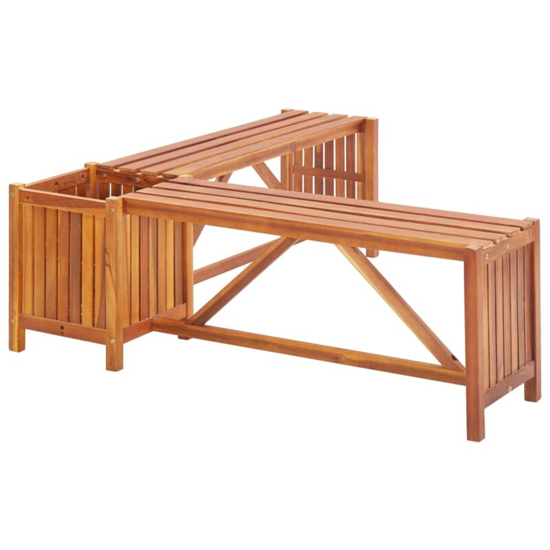 vidaXL Solid Acacia Wood Patio Corner Bench with Planter - Weather-Resistant Outdoor Seating - Versatile Garden and Deck Furniture with Planter Box - 46"x46"x15.7"