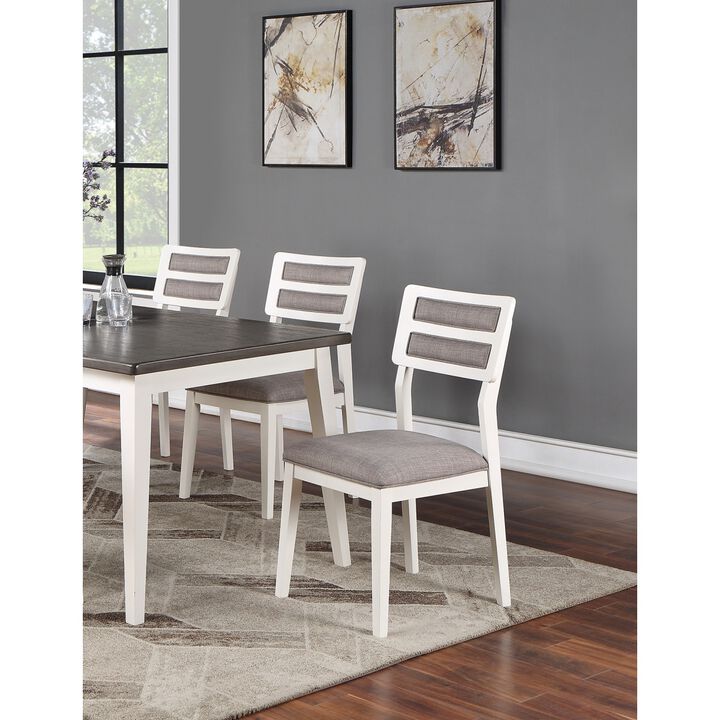 Beautiful Unique Set of 2 Side Chairs White And Grey Kitchen Dining Room Furniture Ladder back Design Chairs Cushion Upholstered