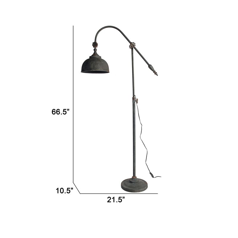 67 Inch Iron Floor Lamp, Adjustable Length Arm, Industrial Antique Black-Benzara
