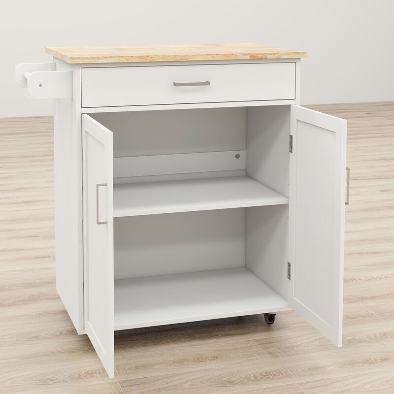 White Wood 32.68 in. Kitchen Island with Towel Rack and Adjustable Shelves