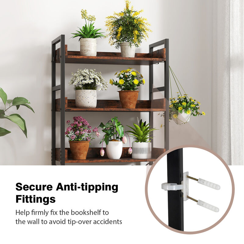 Open Storage 5-Tier Bookcase with 4 Hooks – Industrial Bookshelf for Any Room