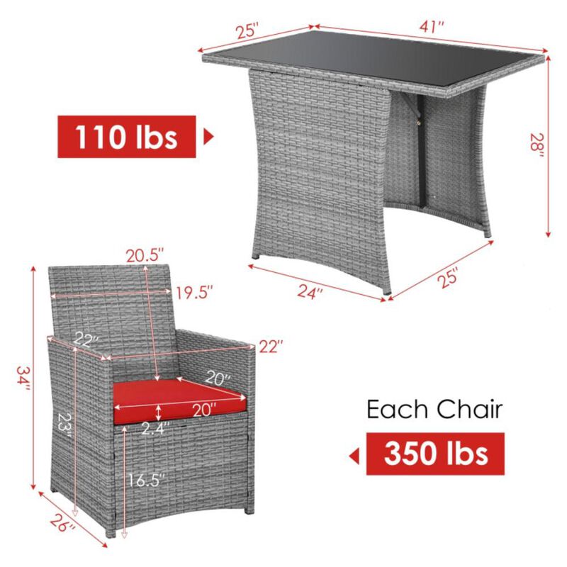 Hivvago 3 Pieces Patio Rattan Furniture Set with Cushioned Armrest Sofa