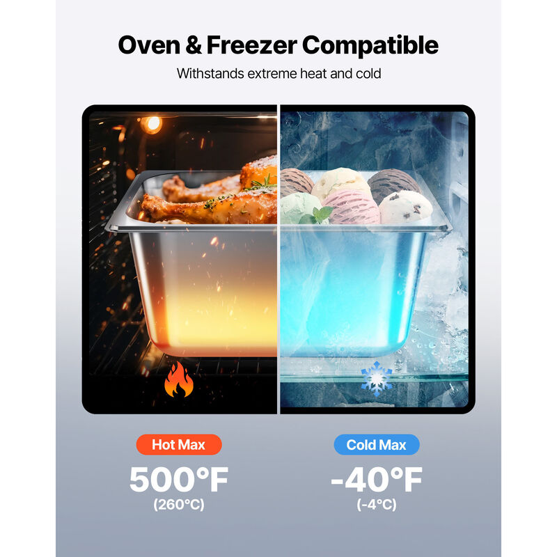 VEVOR 1/2 Size Hotel Pans with Lids Steam Pans 6" Deep Stainless Steel 2 Pack