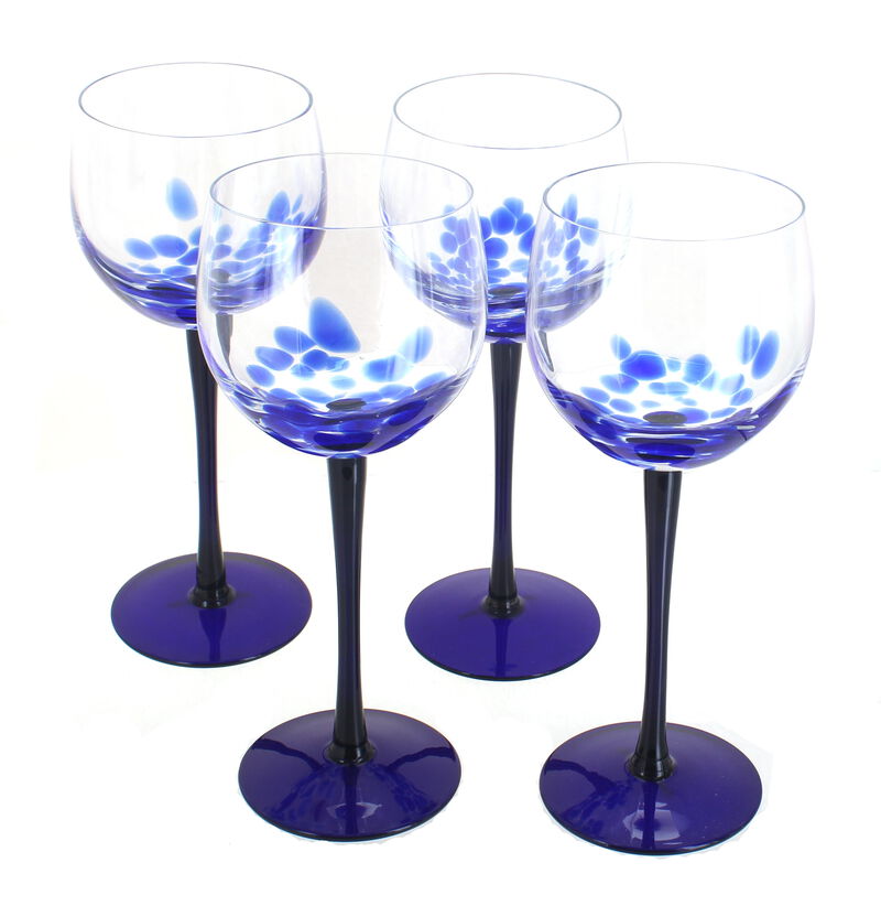 Blue Rose Polish Pottery Cobalt Confetti Large Wine Glass Set