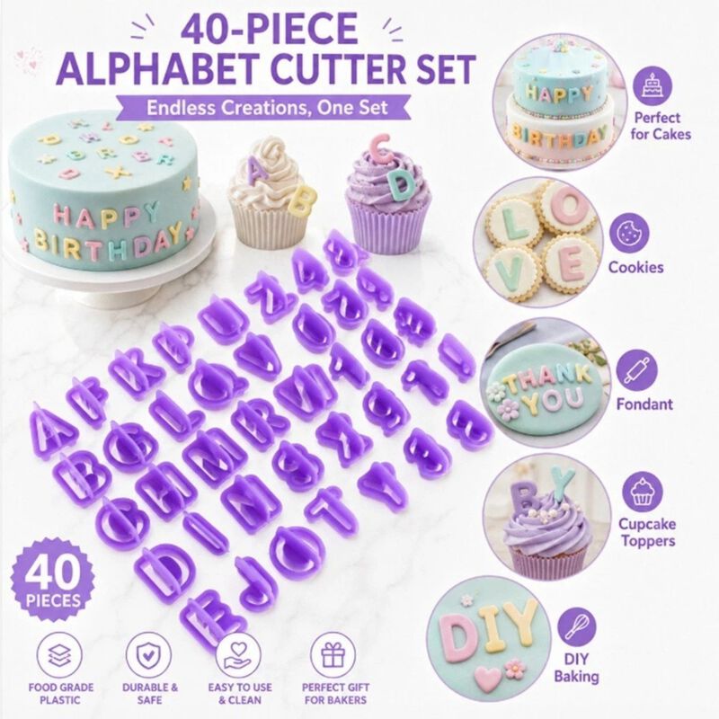 Pack of 40 Alphabet Number Fondant Cutters image number 1
