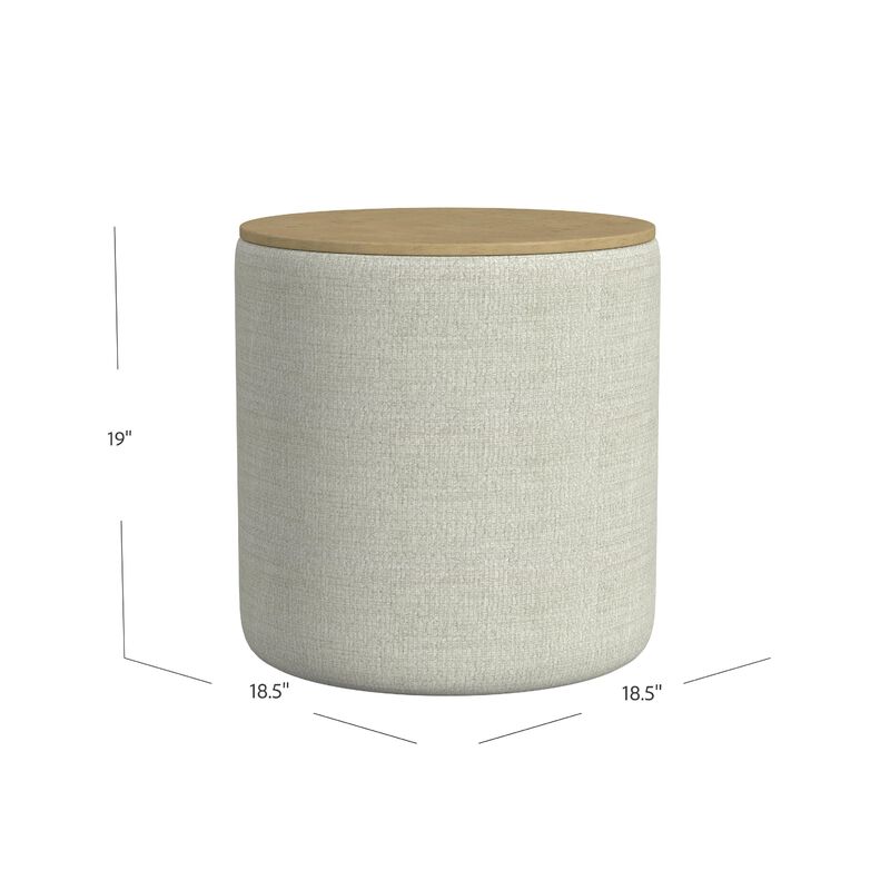 Mesy Storage Ottoman, Brown 19 Inch Round Tray Top, Gray Woven Fabric image number 5