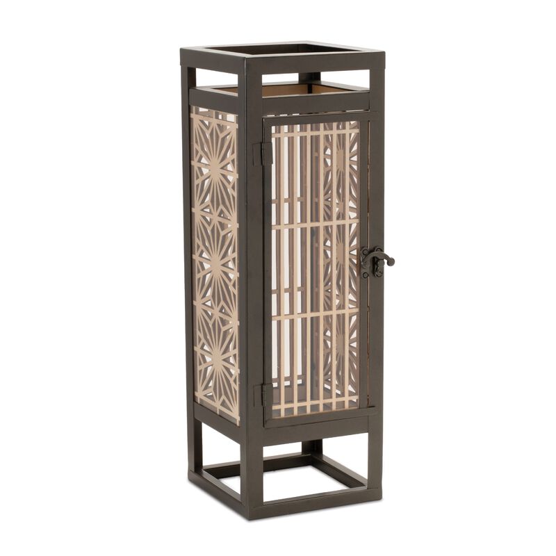 Wood Candle Holder with Intricate Cut-Outs and Metal Frame for Ambient Lighting