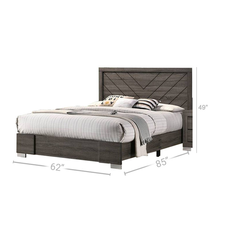 Lola Classic Queen Size Bed, Wood Grain, Strong Block Legs, Taupe Brown - Benzara