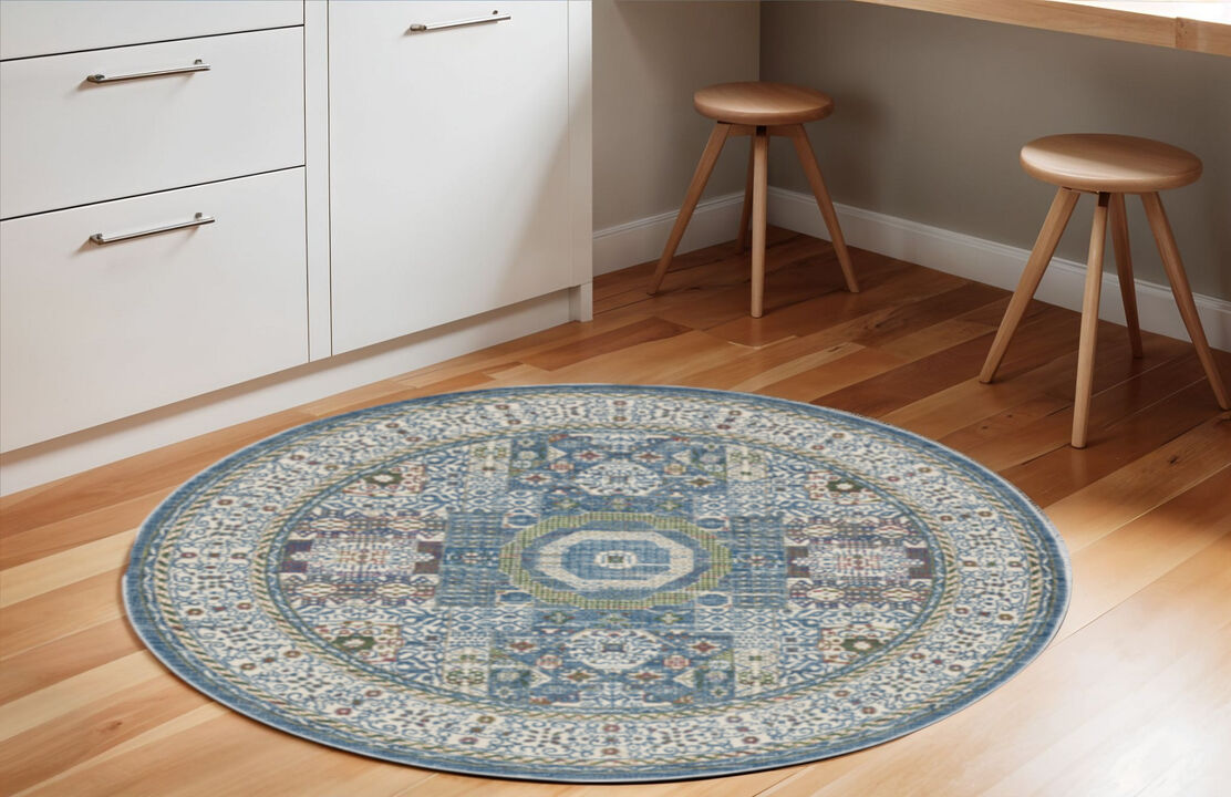HomeRoots Oriental Distressed Non Skid Round Rug