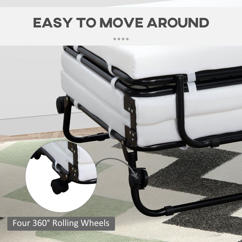 Versatile Guest Solution: White Folding Ottoman Sleeper Bed on Wheels