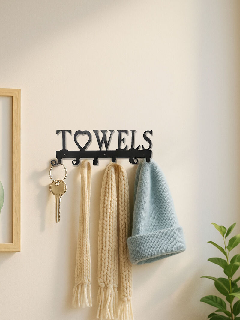 6-Hook Wall-Mounted Towel Rack, Metal Bathroom Storage Organizer image number 6