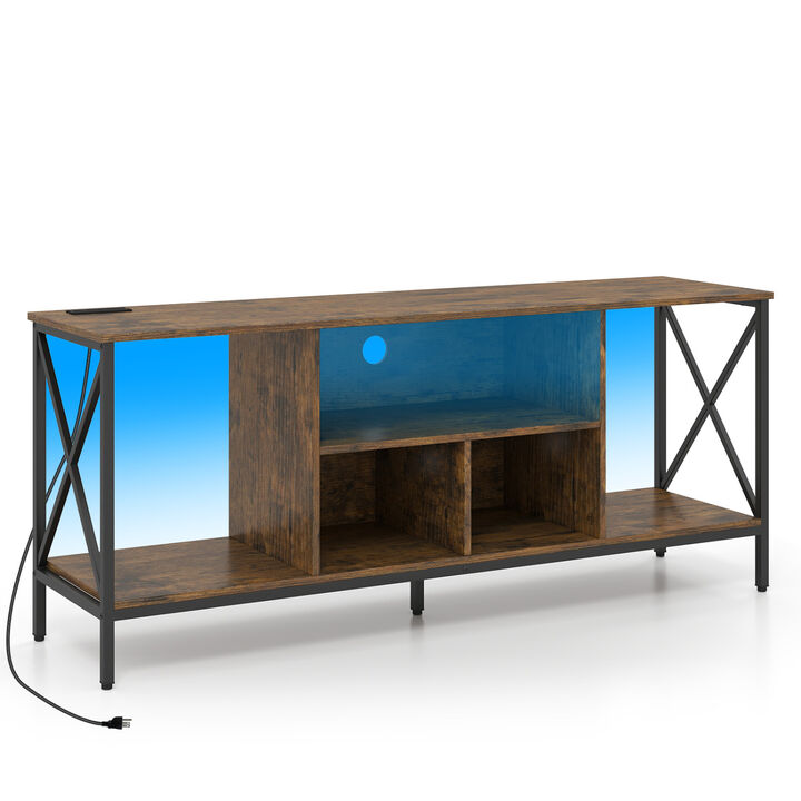 Entertainment Center TV Stand with LED Lighting and Power Outlets