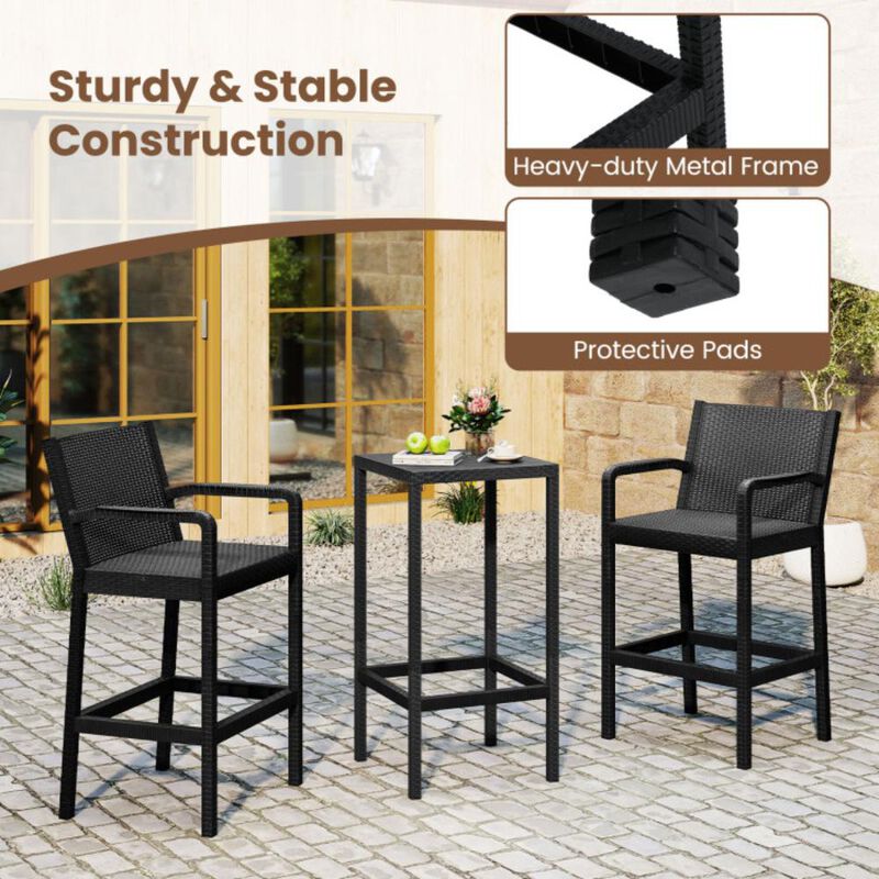 Hivvago 3 Pieces Patio Bar Set with 2 Stools and 1 Bar Table image number 4
