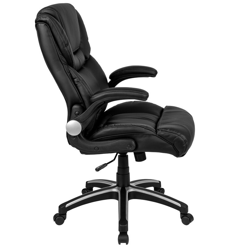 Hansel High Back Black LeatherSoft Executive Swivel Office Chair with Double Layered Headrest and Open Arms image number 10