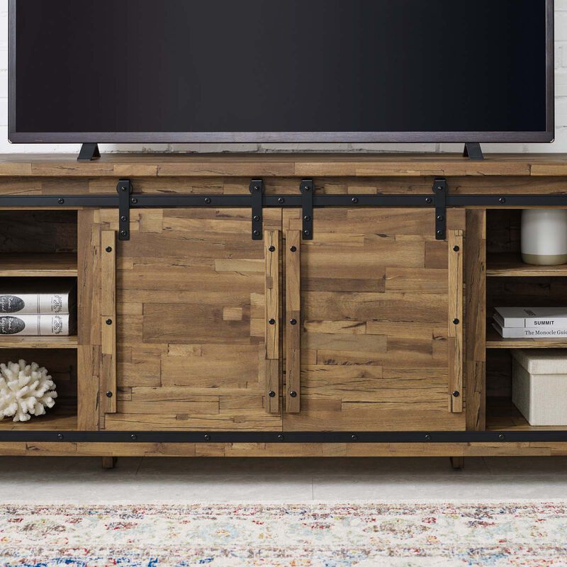 Modway Cheshire 70" TV Stand Rustic Sliding Door Dining Room Cabinet Storage Buffet Table Sideboard image number 5