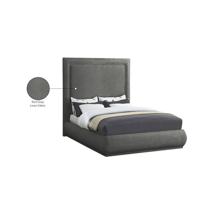 Meridian Furniture Brooke Grey Linen Textured Fabric Queen Bed