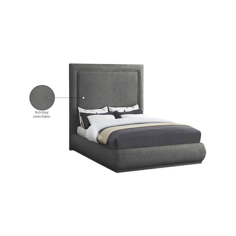 Meridian Furniture Brooke Grey Linen Textured Fabric Queen Bed