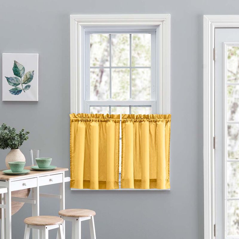 Ellis Stacey 1.5" Rod Pocket High Quality Fabric Solid Color Window Tailored Tier Pair 56"x24" Yellow image number 2