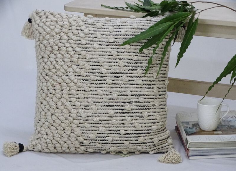 Beige Throw Pillow 20" x 20" for Couch Handloom Woven image number 1