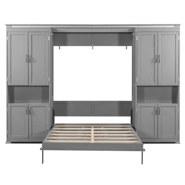 Merax Queen-Size Murphy Bed with Sliding Storage Cabinets