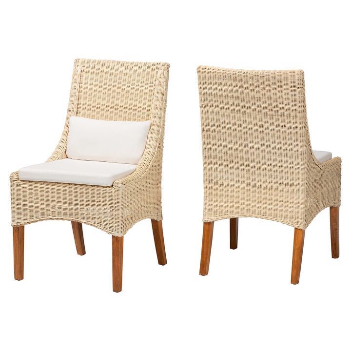 bali & pari Haybourne Natural Rattan 2-Piece Dining Chair Set - Handwoven Wicker Accent Seating with Wingback Frame for Kitchen or Dining Room