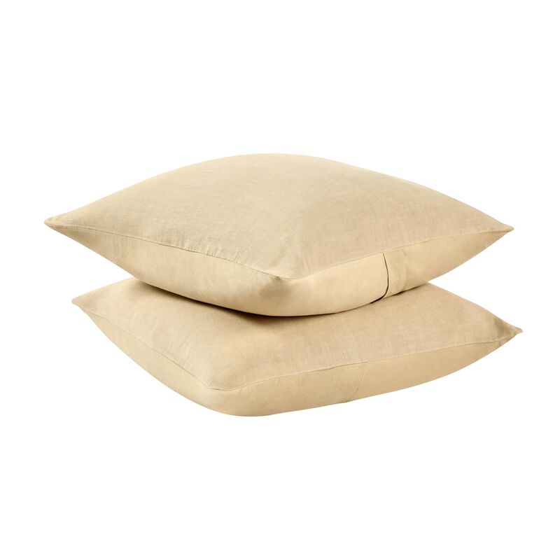 Paula Square Euro Pillow Sham, Amber Soft Stone Washed Hemp, 26 Inch - Benzara