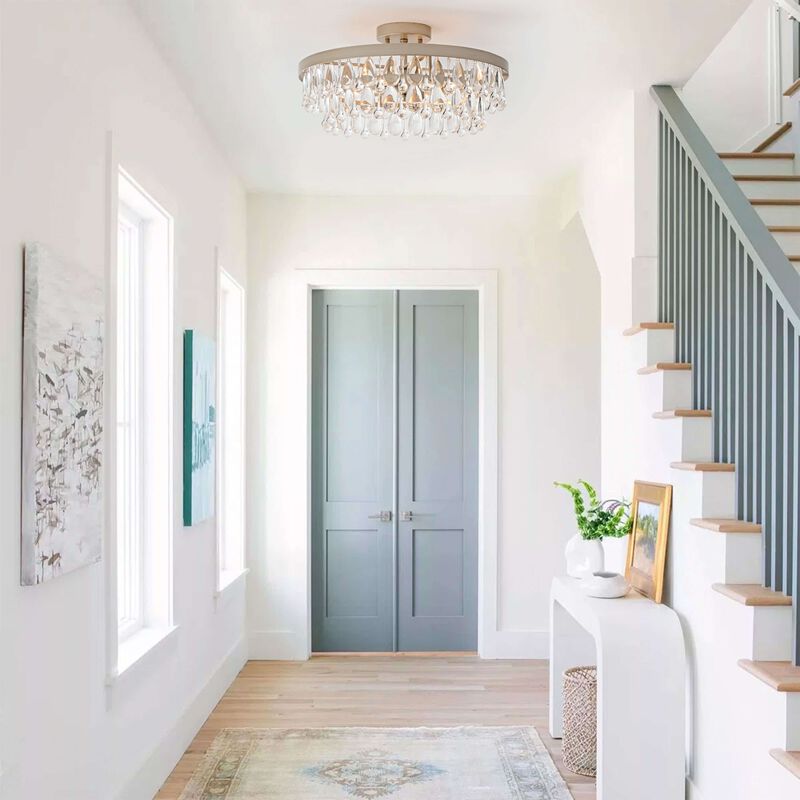 Eva 4-light Brushed Champagne Silver Crystal Teardrop Round Flush Mount image number 7