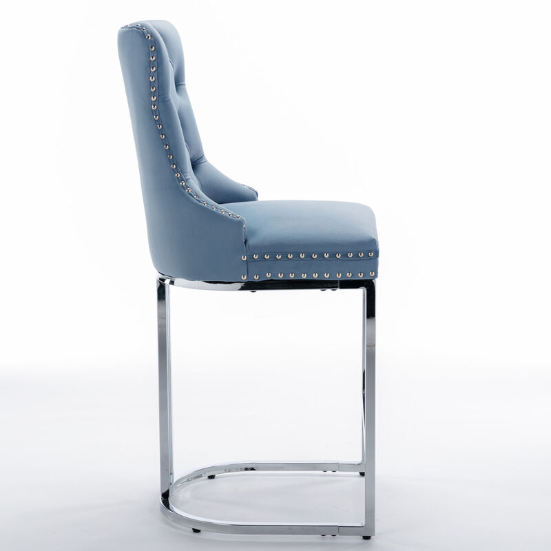 Streamdale Velvet Bar Stools Set of 2 with Chromed Metal Base Legs image number 6