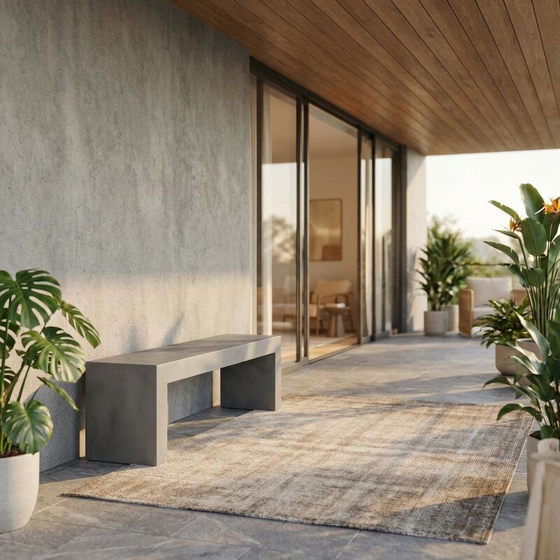 Outdoor Escape Concrete Outdoor Bench, Contemporary Garden Bench for Patio and Backyard image number 4