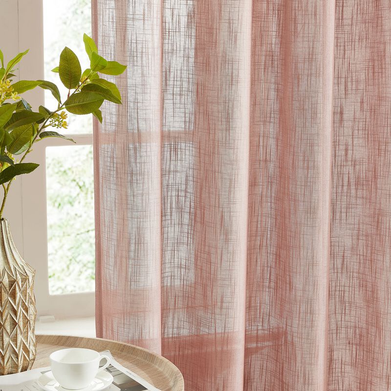 THD Linda Faux Linen Textured Semi Sheer Privacy Light Filtering Transparent Window Rod Pocket Thick Curtains Drapery Panels for Bedroom & Living Room, Set