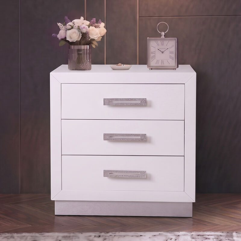 Modern 3-Drawer Nightstand with Crystal Diamond Hardware image number 7