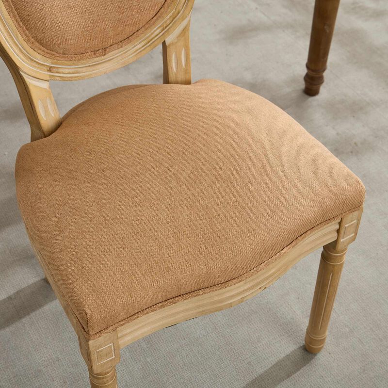 Whisen French Style Dining Chair, Solid Rubberwood Frame with Linen Upholstery and Rattan Back, Set of 2 for Living Room Kitchen image number 7