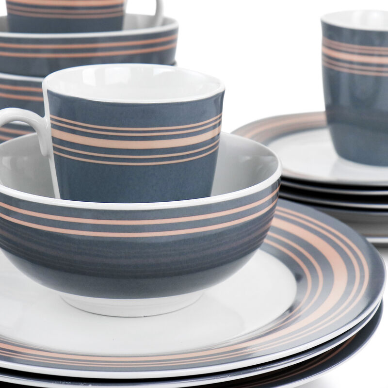 Gibson Home Silver Wind 16 Piece Fine Ceramic Dinnerware Set in Grey and Pink