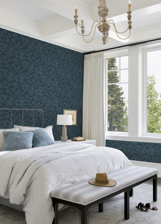 Lei Navy Leaf Wallpaper (Set of 2)