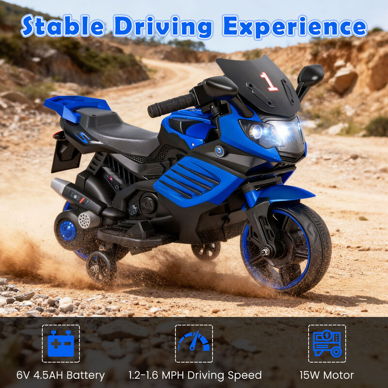 Electric Kids Motorcycle 6V with Headlights Music and Detachable Training Wheels for Yard image number 4