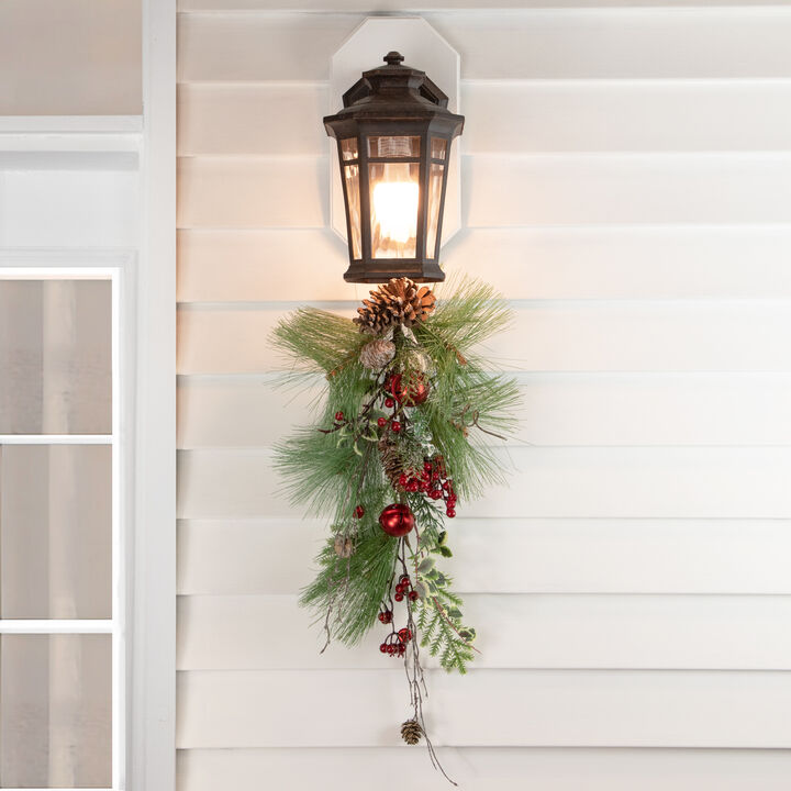 30" Frosted Berries and Pine Cones Artificial Christmas Teardrop Swag - Unlit