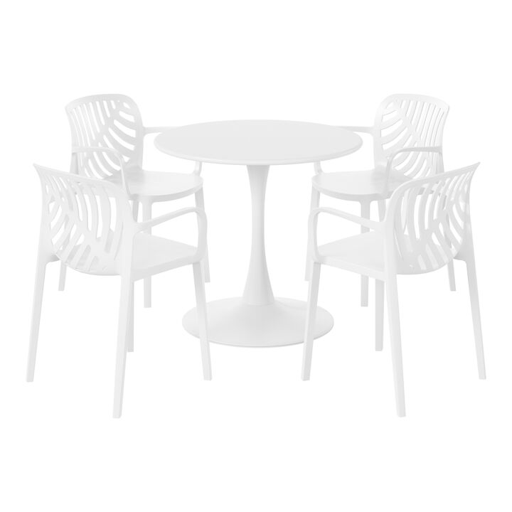 WestinTrends 5-Piece Outdoor Indoor Metal Patio Dining Table Set With Stackable Patio Arm Chairs