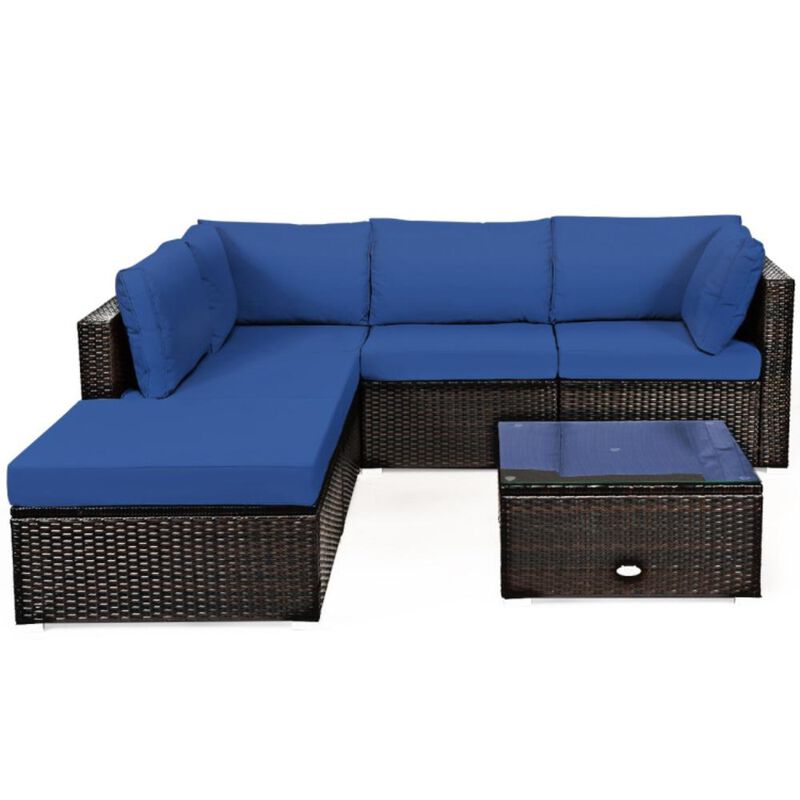 Hivvago 6 Pieces Outdoor Patio Rattan Sectional Sofa Set with Coffee Table