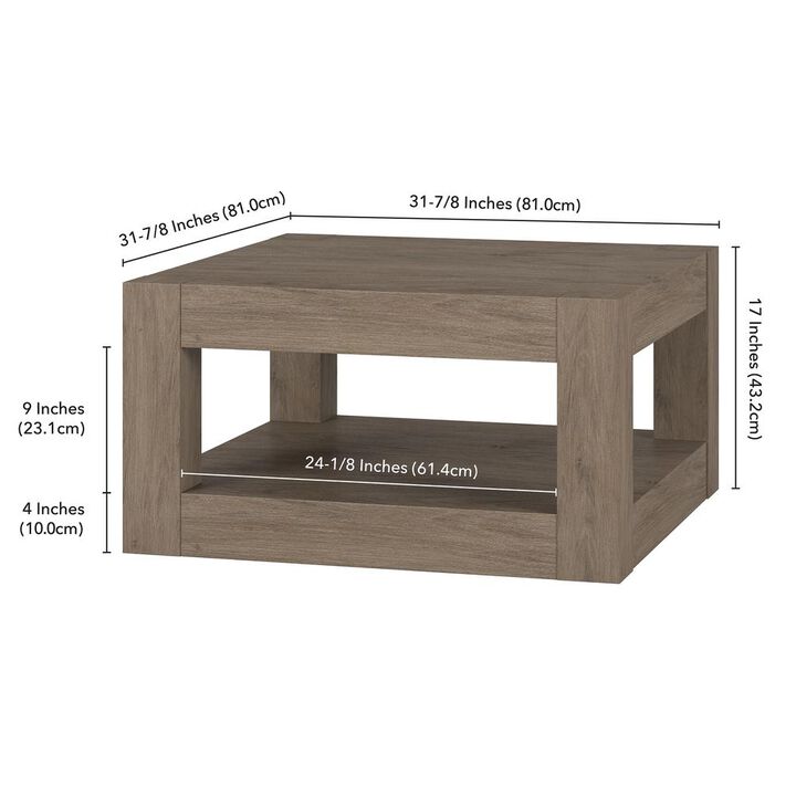 Hudson&Canal Hughes 32 Wide Square Coffee Table in Antiqued Gray Oak